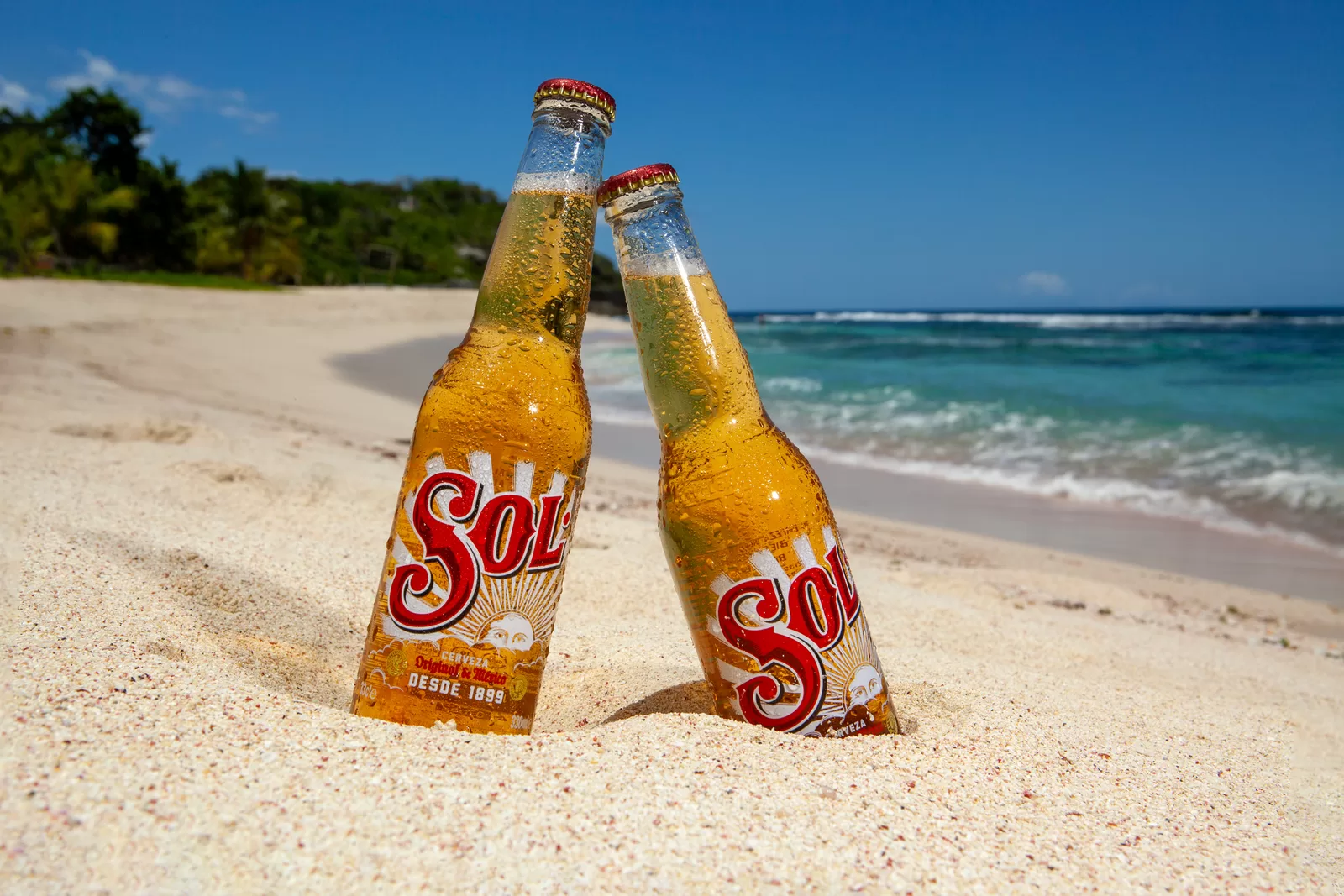 Deux bouteilles Sol sur la plage