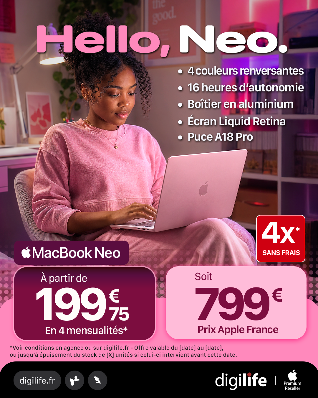 Post Digilife Hello Neo sur fond rose