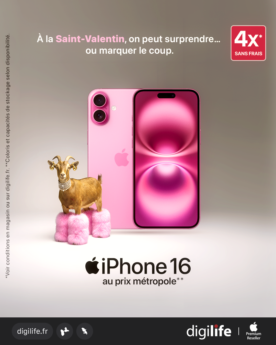 Post Saint-Valentin Digilife pour l’iPhone 16 avec une chèvre