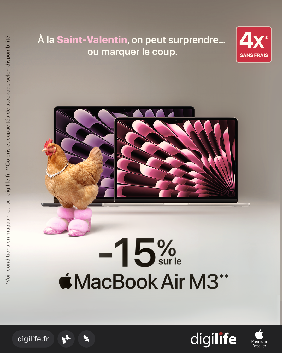 Post Saint-Valentin Digilife pour le MacBook Air avec une poule