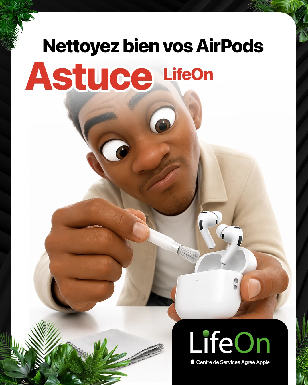 Publication LifeOn sur le nettoyage des AirPods